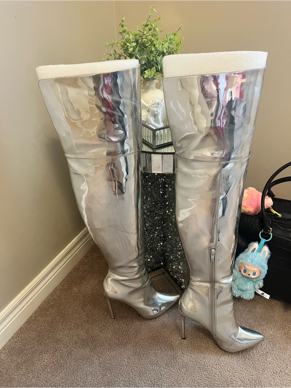 Aldo Silver Metallic Knee-High Stiletto Boots